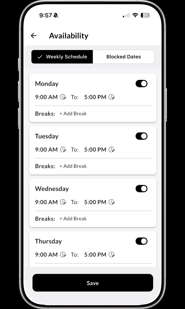 Sms2Book availability settings