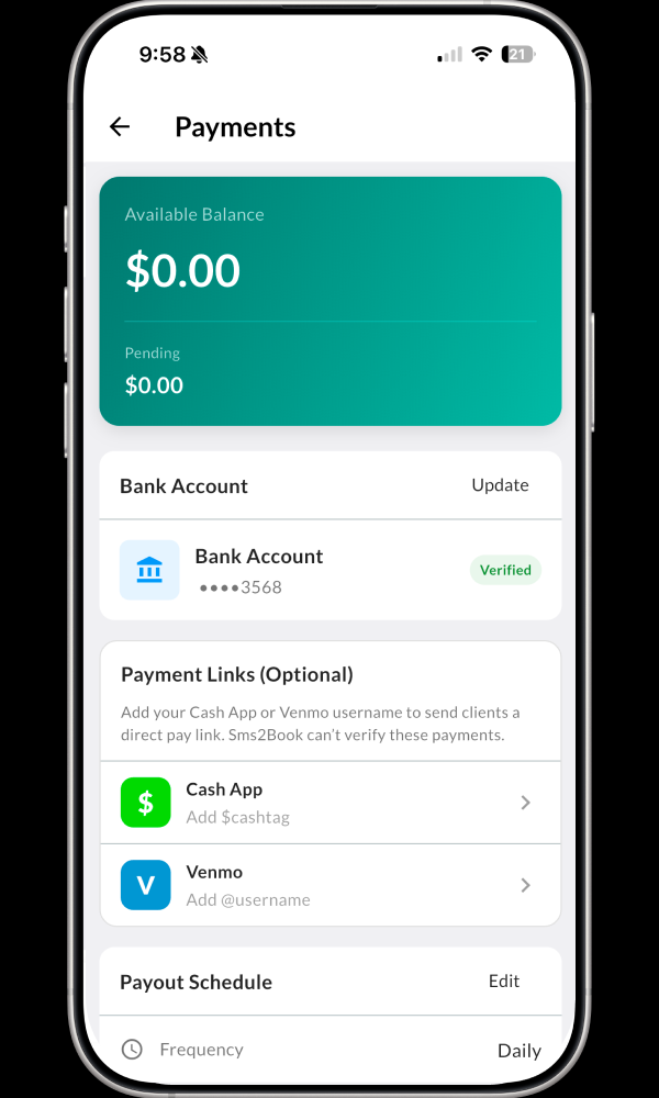 Sms2Book payments and payouts